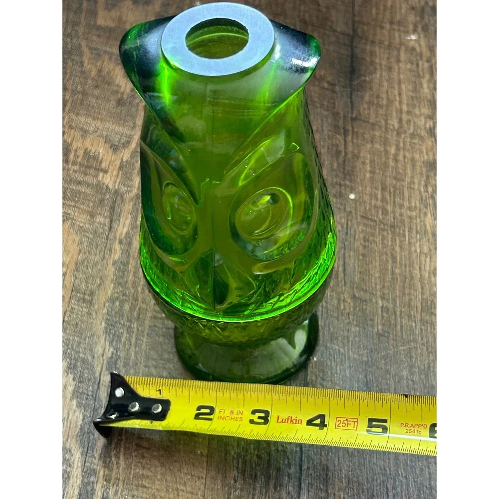 Vintage Viking Glass Green Owl Fairy Lamp MCM Avocado Glimmer Glass 2 Piece Set